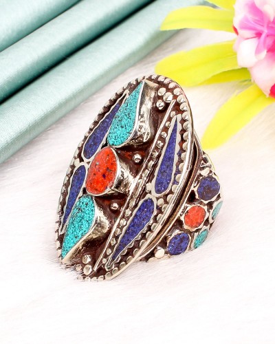 Bohemian Colorful Oxidized Silver Adjustable Hand Rings