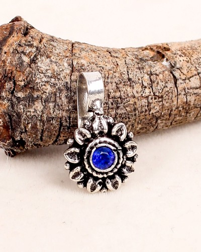 Blue Sunflower Floral Oxidized Nose Ring