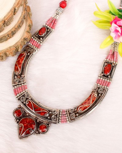 Bohochic Bold Look Made In Nepal Oxidized Silver Necklace