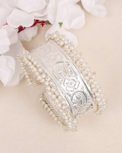 Big Floral Designer Premium Silver Cuff Bracelet