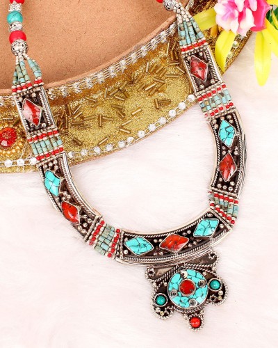 Handmade Nepali Tibetan Made In Nepal Oxidized Silver Necklace