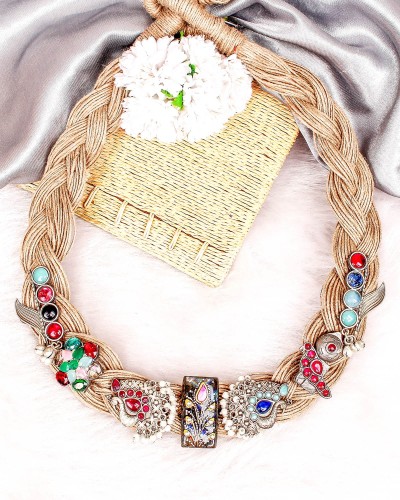 Handcrafted Multicolor Bohochic Jute Necklace