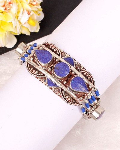 Handmade Blue Oxidized Silver Tibetan Nepali Bracelet