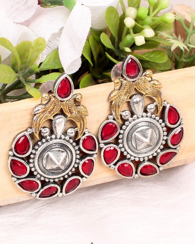 Ruby Small Size Two Tone Silver & Gold Stud Earrings