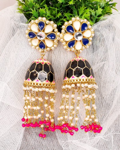 Black Color Golden Long Size Jhumki Earrings