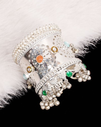 Colorful Indian Bollywood Look Premium Silver Cuff Bracelet