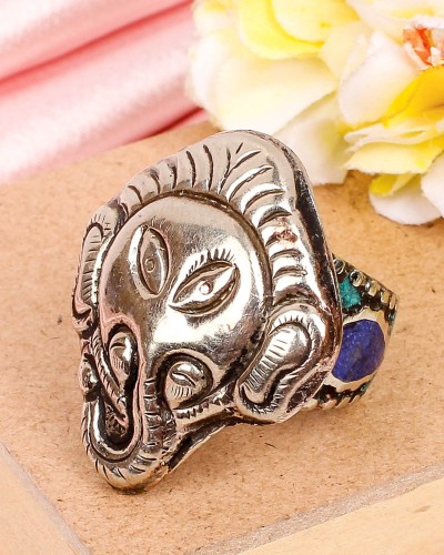 Ganesh ji Shaped Oxidized Silver Hand Rings