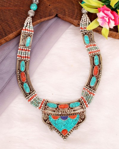 Bohochic Bold Look Made In Nepal Oxidized Silver Necklace