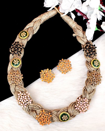Flower Jute Necklace+ Matching Earrings