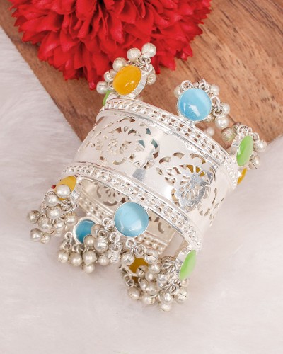 Colorful Big Size Premium Silver Cuff Bracelet