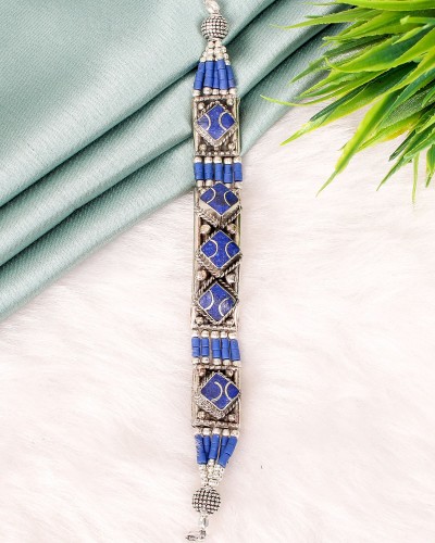 Blue Color Oxidized Silver Tibetan Nepali Bracelet