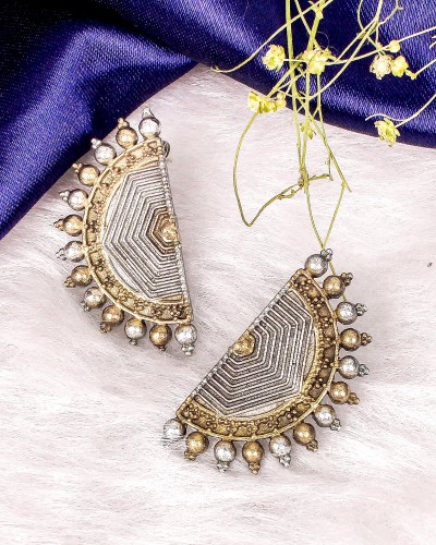 Simple Look Silver & Gold Two Tone Designer Stud Earrings