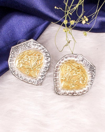 Silver & Gold Two Tone Designer Stud Earrings