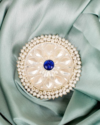 Big Size Flower Designed Blue Premium Silver Statement Ring
