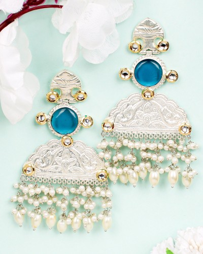 Blue Color Premium Silver Dangler Earrings
