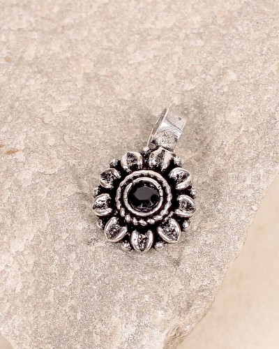 Black Flower Oxidized Silver Nose Ring