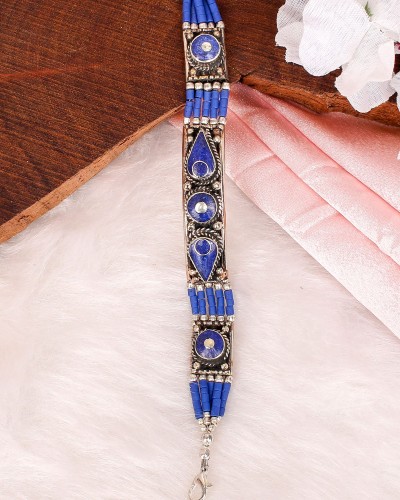 Made in Nepal Blue Tibetan Oxidized Silver Bracelet