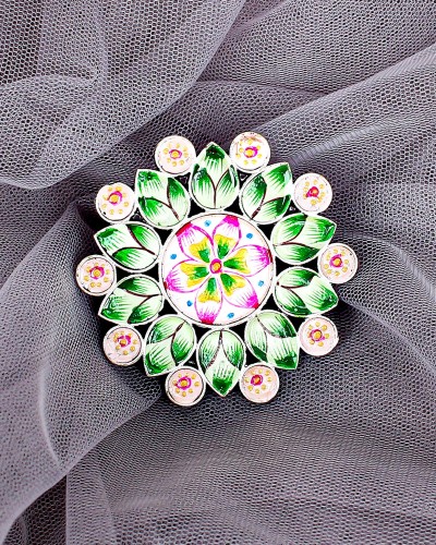 Hand painted Flower Enameled Silver Replica Ring
