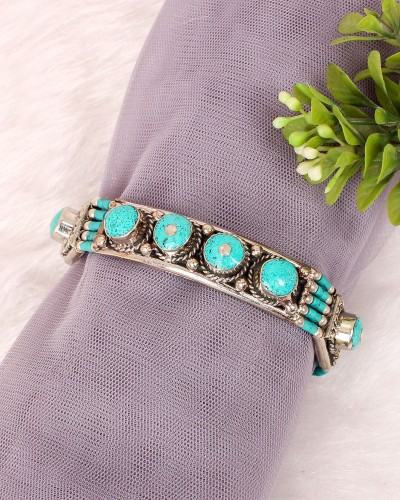Bohemian Turquoise Made in Nepal Tibetan Oxidized Silver Bracelet